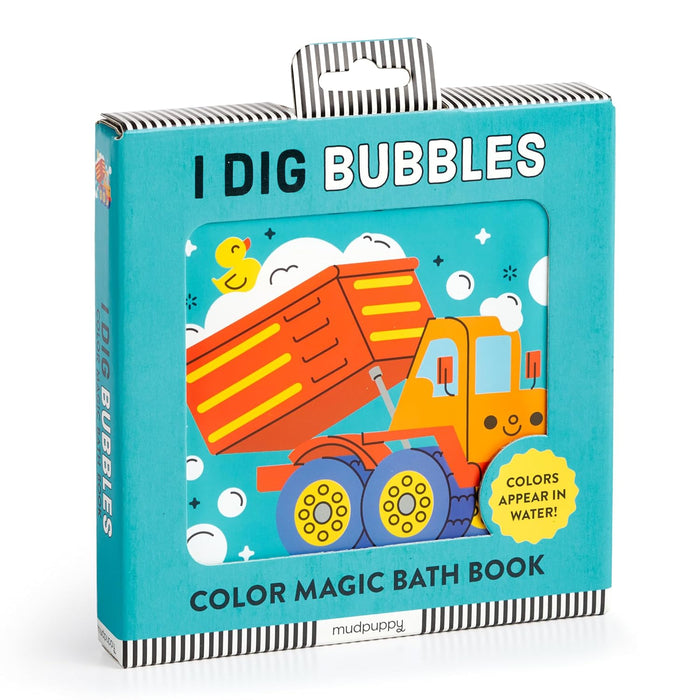 Color magic bath book packaging with a dump truck and duck illustration on a white background