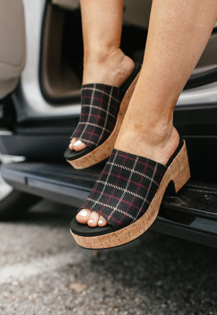 Corky's Black Plaid Totally Buggin Wedges - Macoma Boutique302 Wedges & Heels