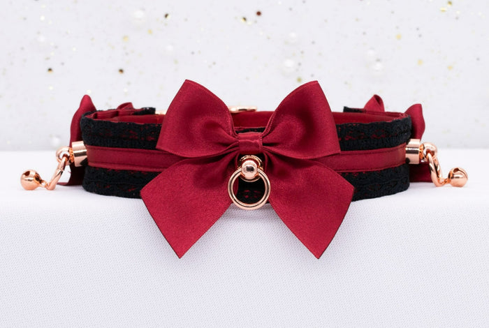 Crimson and Black Lace Collar in Rose Gold
