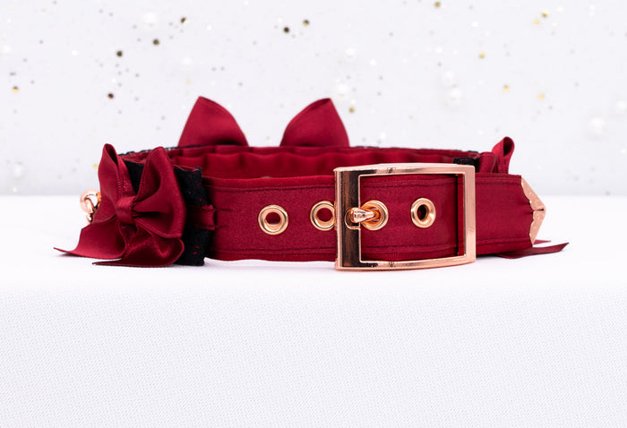 Crimson and Black Lace Collar in Rose Gold