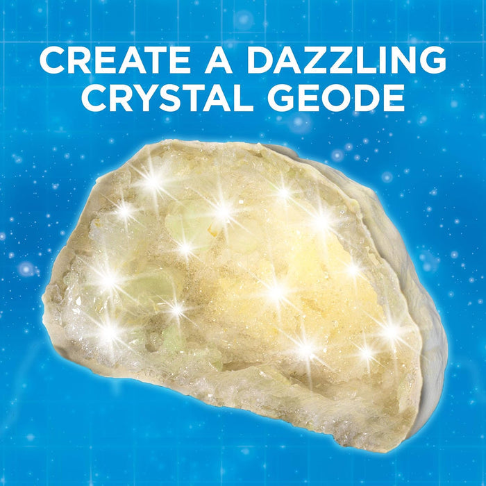 Image of a crystal geode on a blue, starry background