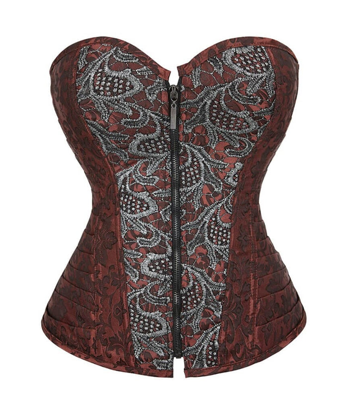 Curvy Jacquard Satin & Lace Corset - Red Bodysuits & Basques