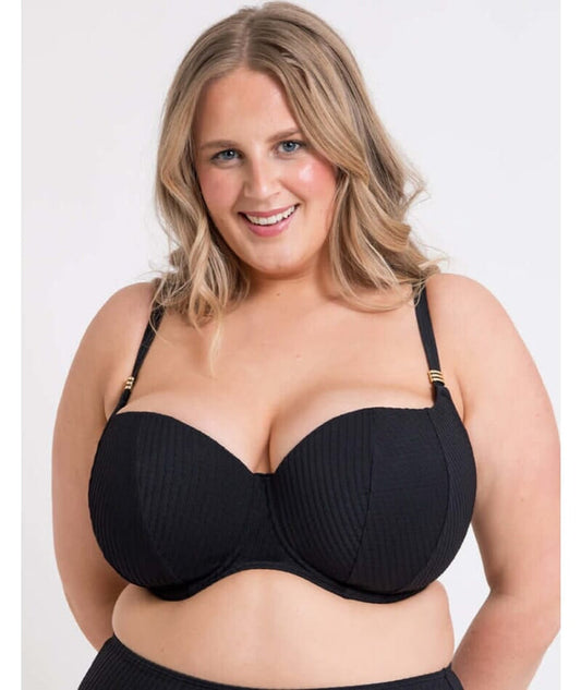 Curvy Kate Jet Set Balcony Bikini Top - Black Swim