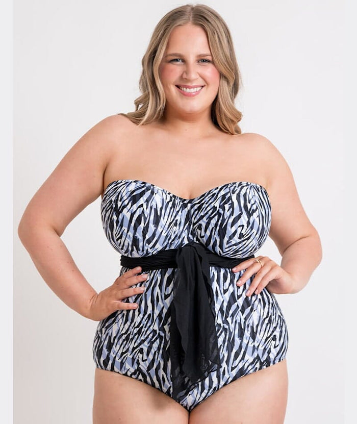 Curvy Kate Wrapsody Bandeau One Piece Swimsuit - Zebra Print Swim