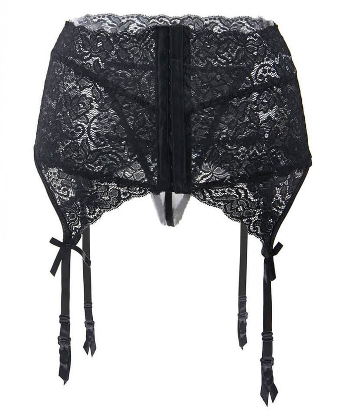 Curvy Wide Lace Garter with G-String - Black Babydoll / Chemise