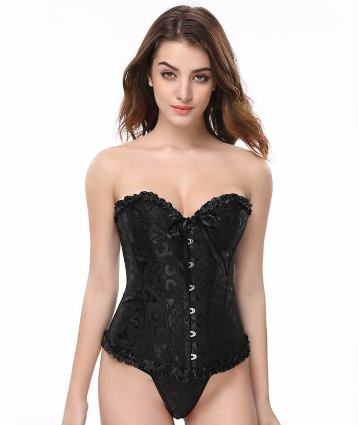 Curvy Lingerie Online Sexy Floral Corset Top - Black Corsets