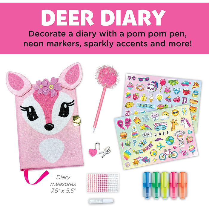 Contents for the Deer Diary kit on a white and pink background