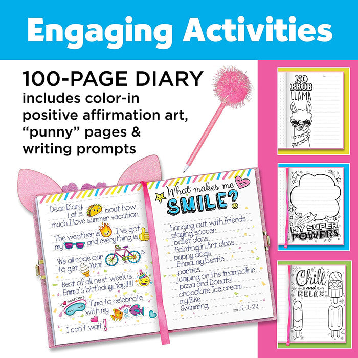 100 pages of Deer Diary featuring color in positive affirmation art, "punny" pages and writing prompts