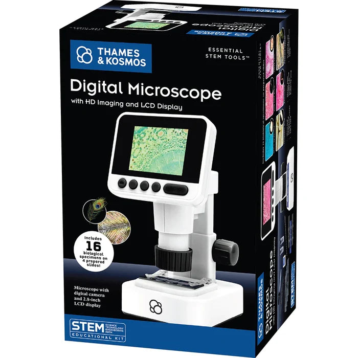 Box of Thames & Kosmos Digital Microscope with HD Imaging and LCD Display on a white background