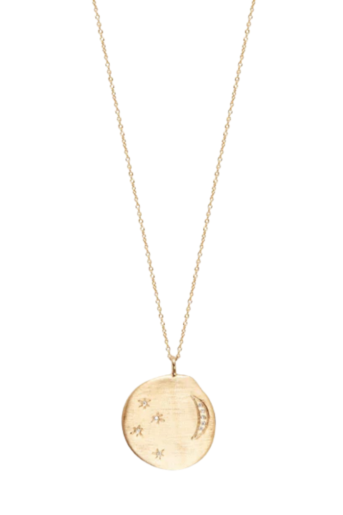 Louise Hendricks Divine Hours Small Necklace in gold with moon and stars
