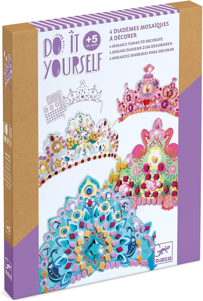 Djeco 'Do It Yourself' craft kit packaging with decorative princess crowns and mosaic pieces.