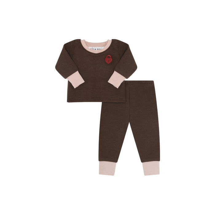 doll pajamas contrast trim logo - brown/pink