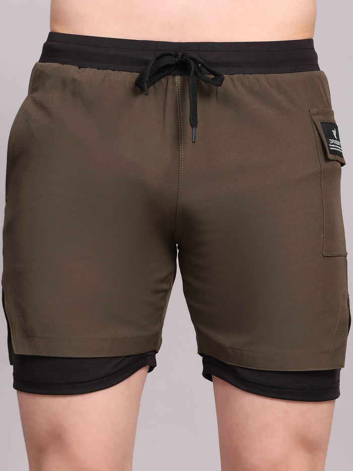 Dpassion Men 2 in 1 Training Shorts Olive Performance Activewear
