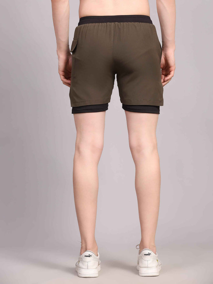 Dpassion Men 2 in 1 Training Shorts Olive Performance Activewear