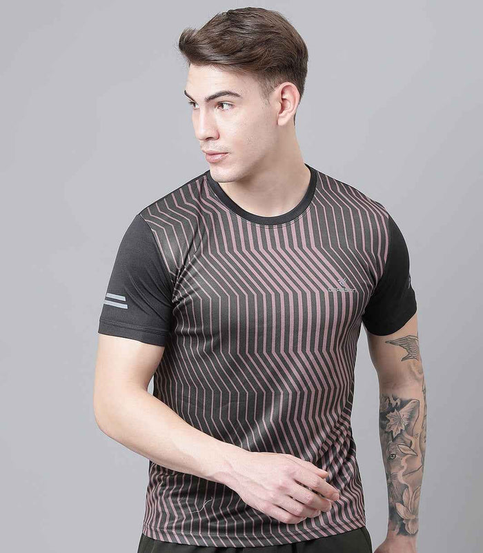 Dpassion Men Geometric Performance T Shirt Breathable Gym Training Wear