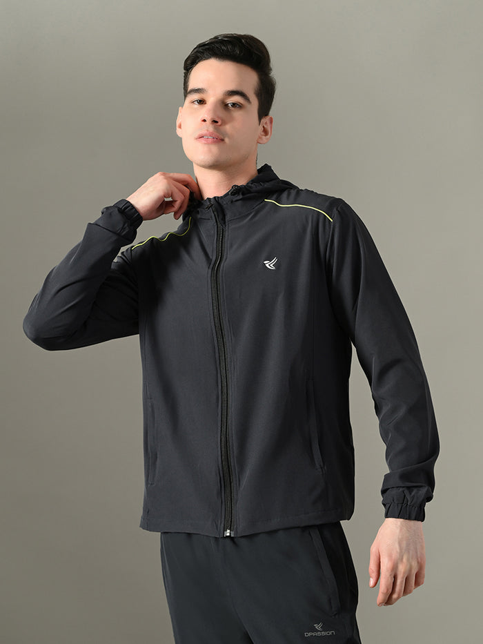 Dpassion Men Hooded Training Jacket Black Activewear Performance Fit - Dpassion