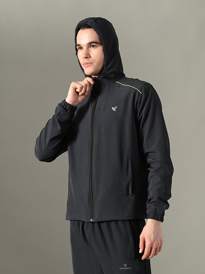 Dpassion Men Hooded Training Jacket Black Activewear Performance Fit - Dpassion