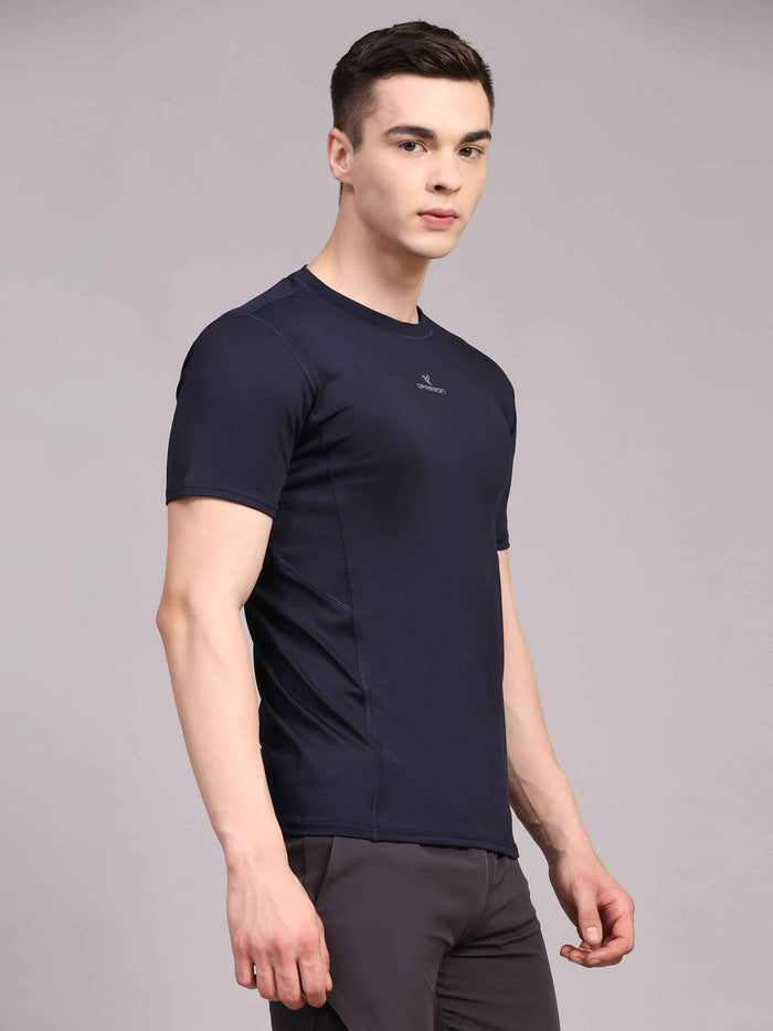 Dpassion Men Navy Blue Performance T Shirt Breathable Gym Training Wear