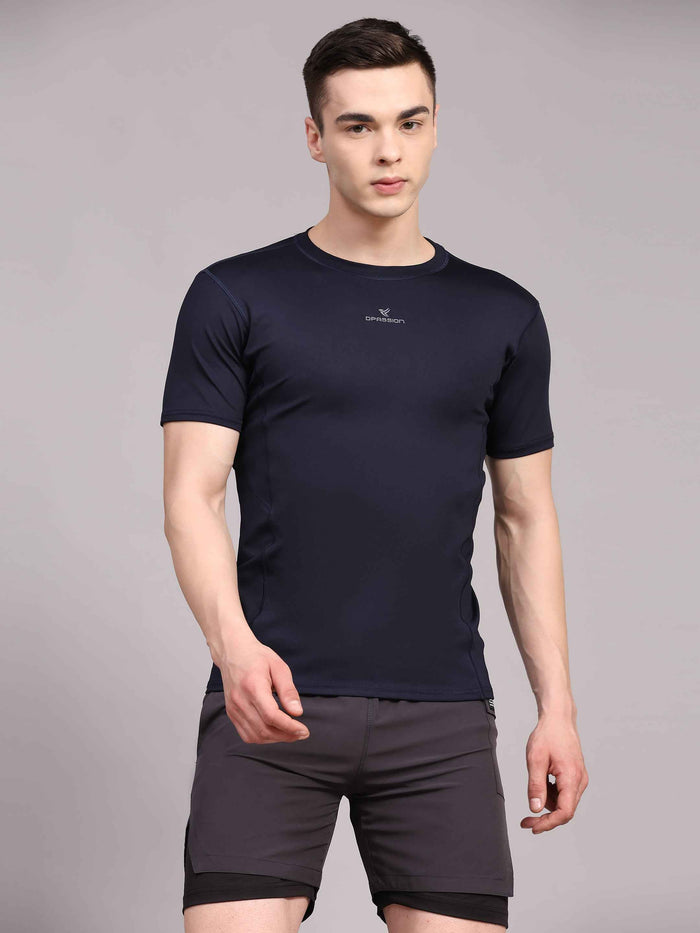 Dpassion Men Navy Blue Performance T Shirt Breathable Gym Training Wear