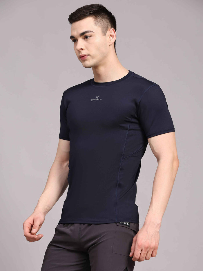 Dpassion Men Navy Blue Performance T Shirt Breathable Gym Training Wear