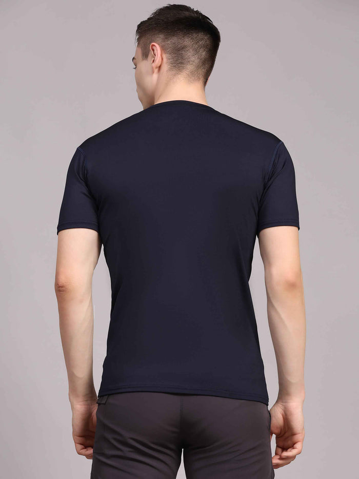 Dpassion Men Navy Blue Performance T Shirt Breathable Gym Training Wear