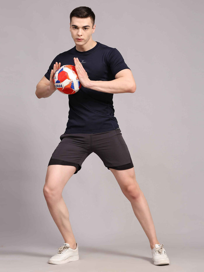 Dpassion Men Navy Blue Performance T Shirt Breathable Gym Training Wear