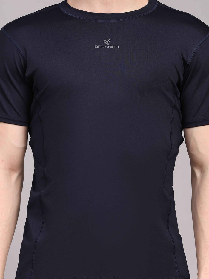 Dpassion Men Navy Blue Performance T Shirt Breathable Gym Training Wear