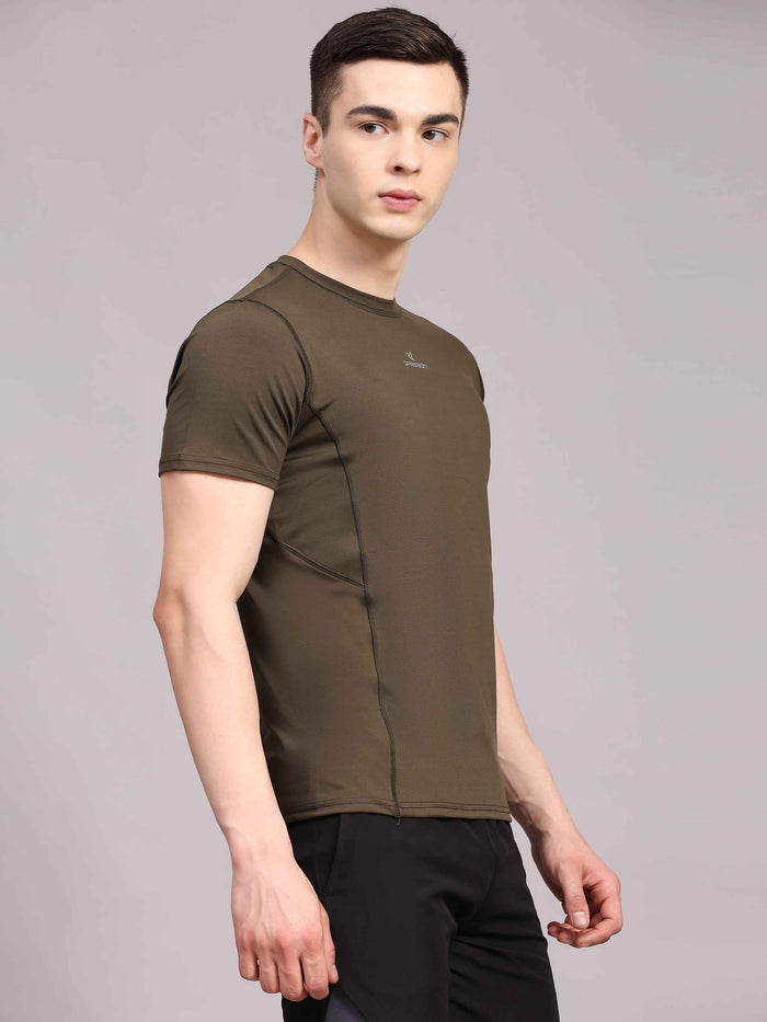 Dpassion Men Olive Performance T Shirt Breathable Gym Training Wear
