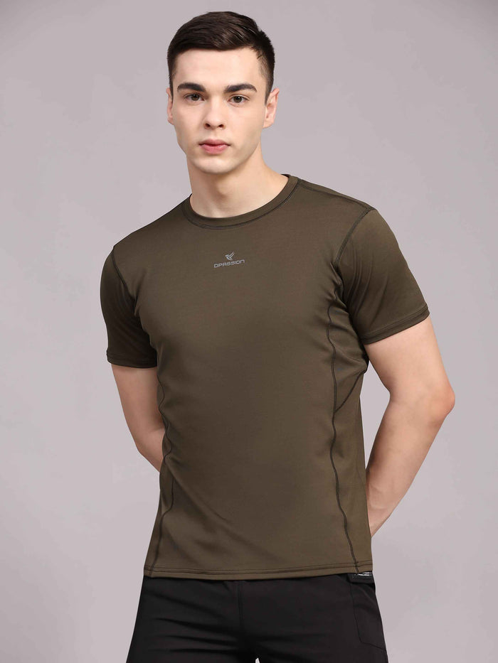 Dpassion Men Olive Performance T Shirt Breathable Gym Training Wear