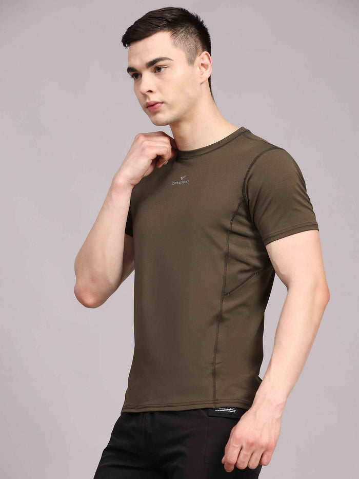 Dpassion Men Olive Performance T Shirt Breathable Gym Training Wear