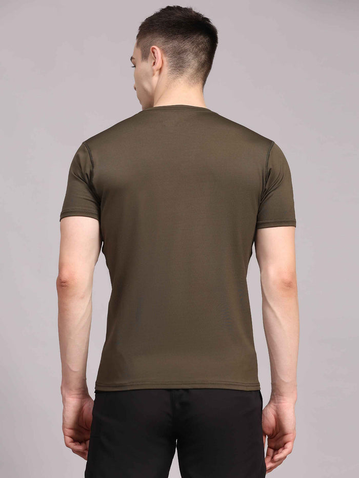 Dpassion Men Olive Performance T Shirt Breathable Gym Training Wear