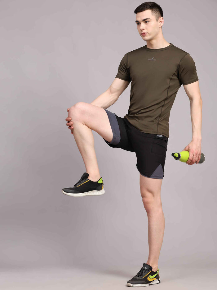 Dpassion Men Olive Performance T Shirt Breathable Gym Training Wear