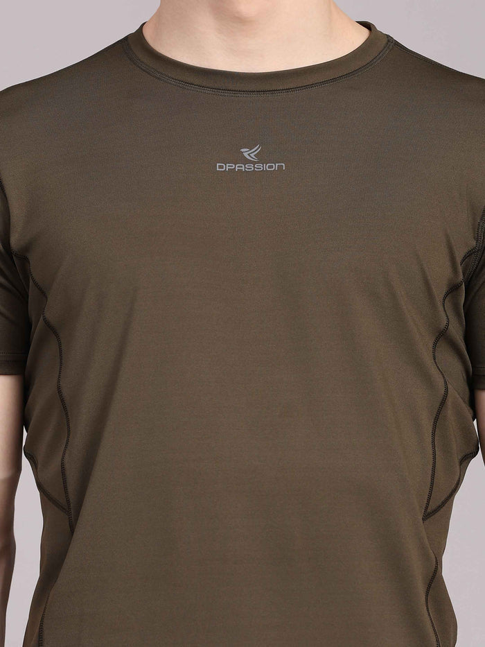 Dpassion Men Olive Performance T Shirt Breathable Gym Training Wear
