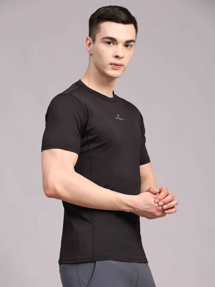Dpassion Men Solid Black Performance T Shirt Breathable Gym Training Wear
