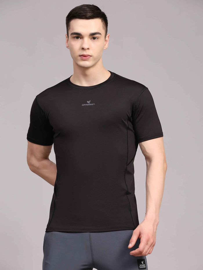Dpassion Men Solid Black Performance T Shirt Breathable Gym Training Wear