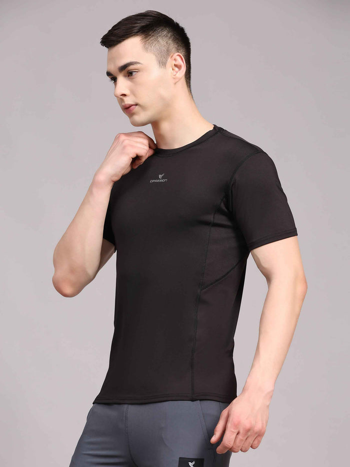 Dpassion Men Solid Black Performance T Shirt Breathable Gym Training Wear