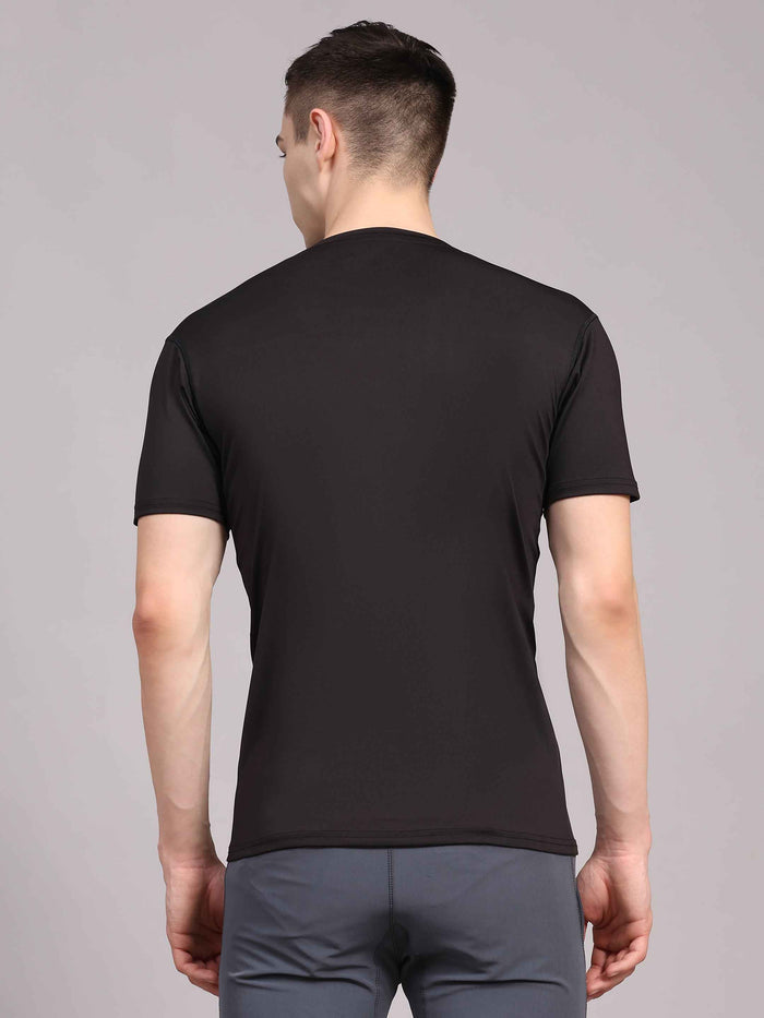 Dpassion Men Solid Black Performance T Shirt Breathable Gym Training Wear