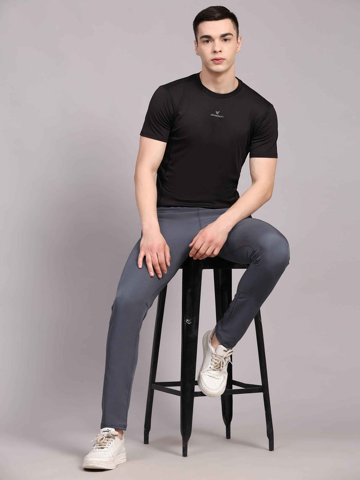 Dpassion Men Solid Black Performance T Shirt Breathable Gym Training Wear