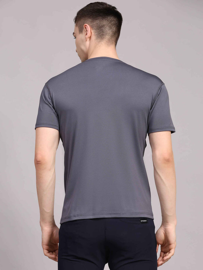 Dpassion Men Solid Grey Performance T Shirt Breathable Gym Training Wear