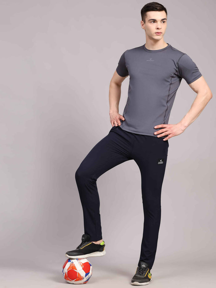 Dpassion Men Solid Grey Performance T Shirt Breathable Gym Training Wear