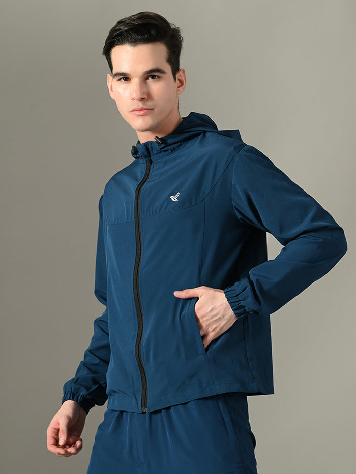 Dpassion Men Teal Hooded Training Jacket Lightweight Performance Wear - Dpassion