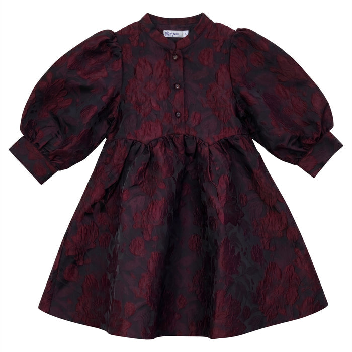 dress floral brocade mandarin - burgundy