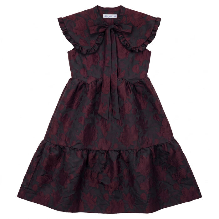 dress floral brocade oversized collared jumper - burgundy