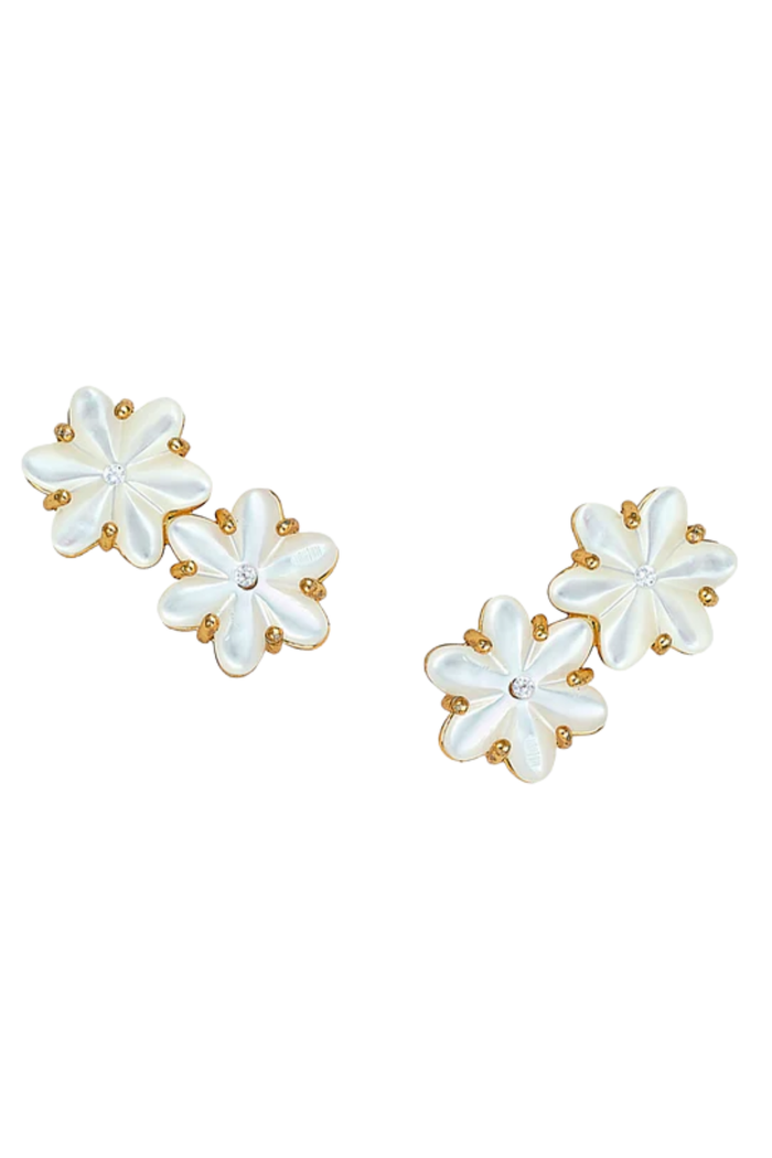 Asha Eadie Climber earrings in gold and mother of pearl
