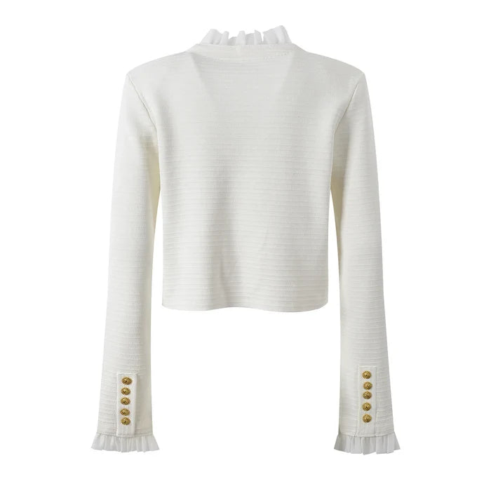 Elegant Ruffle Patchwork Cardigan Winteres
