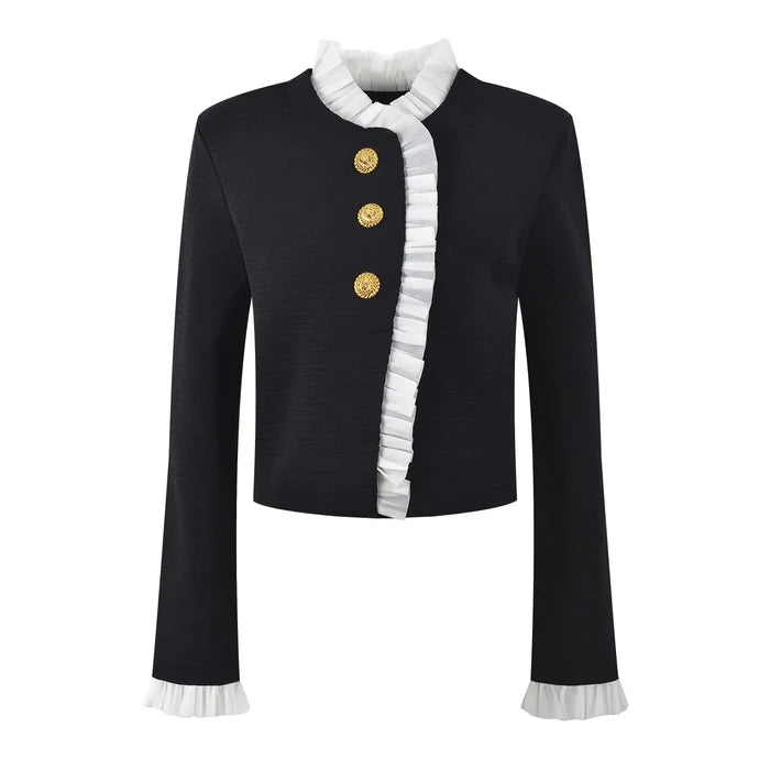 Elegant Ruffle Patchwork Cardigan Winteres