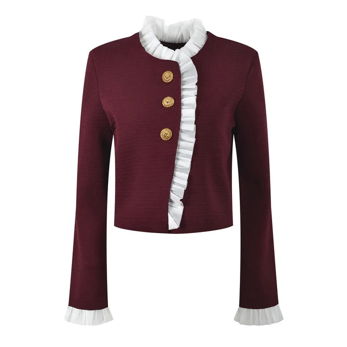Elegant Ruffle Patchwork Cardigan Winteres