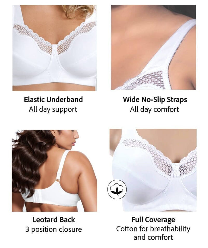 Exquisite Form Fully Cotton Soft Cup Wire-Free Bra With Lace - White Bras