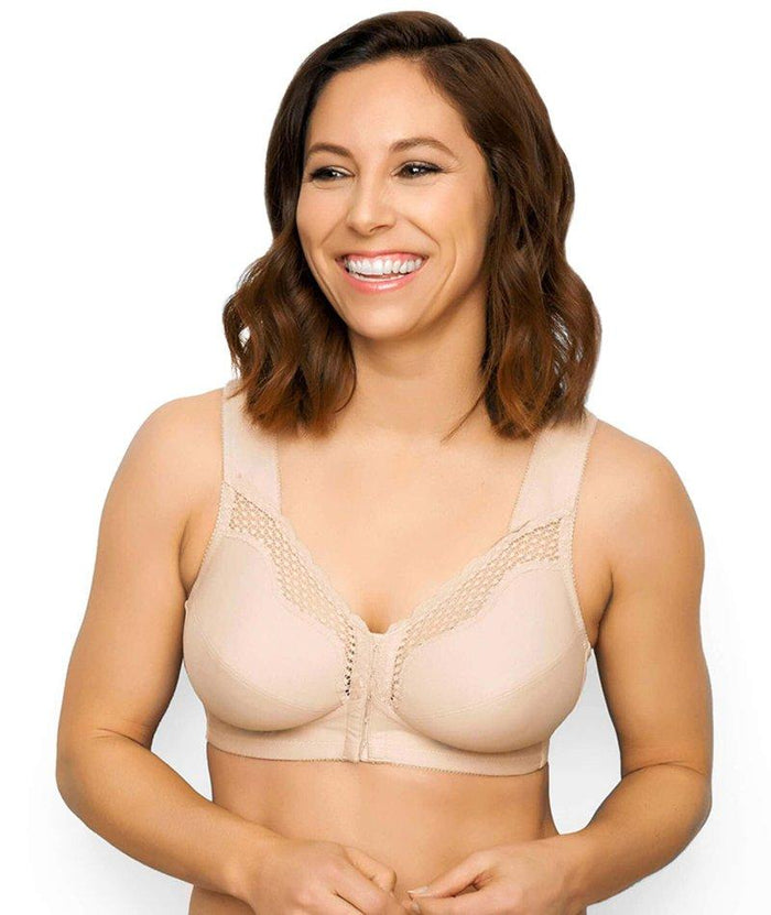Exquisite Form Fully Front Close Cotton Posture Bra With Lace - Nude Bras