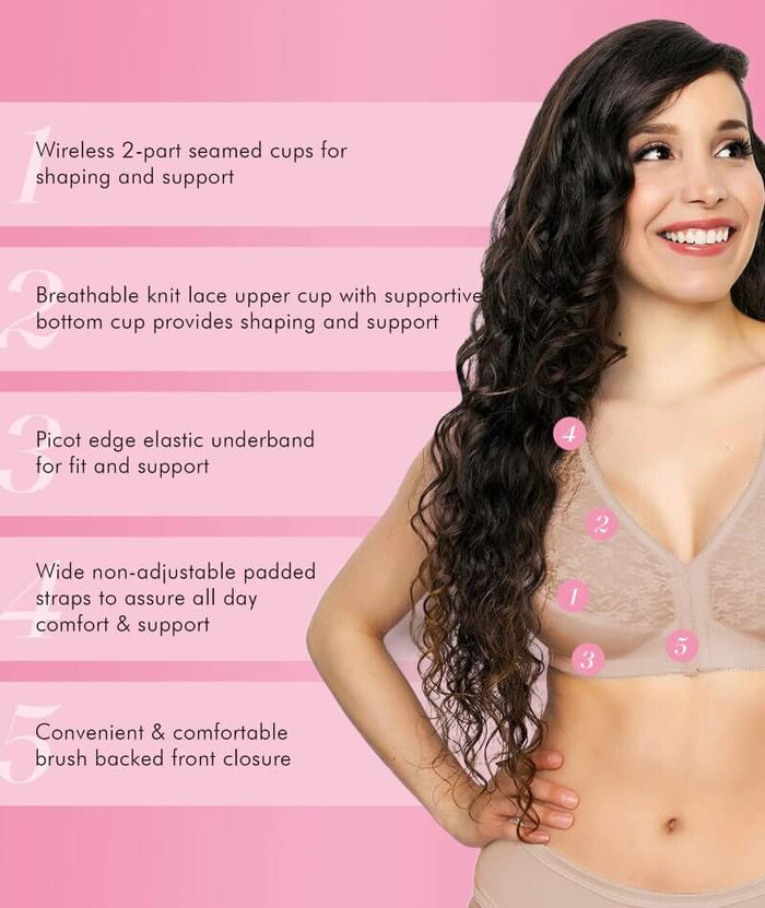 Exquisite Form Fully Front Close Posture Bra With Lace - Beige Bras